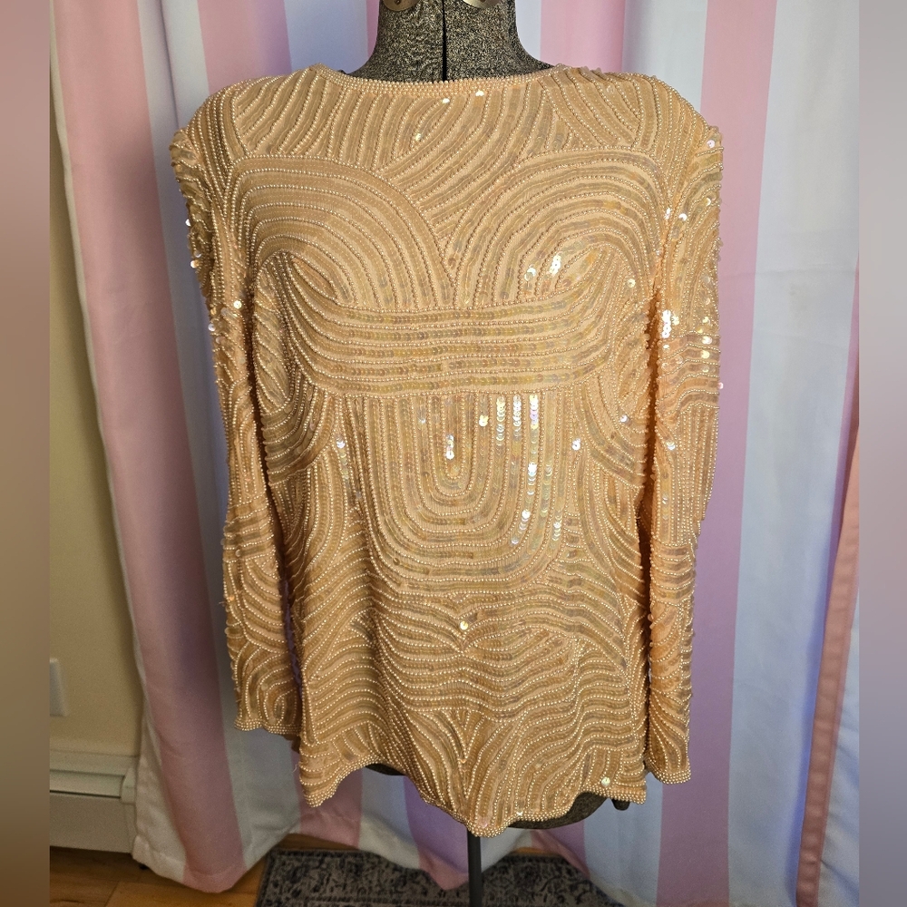 Vintage Joan Leslie for Talbots Sequined and Pearl Blouse. SZ XL.EUC